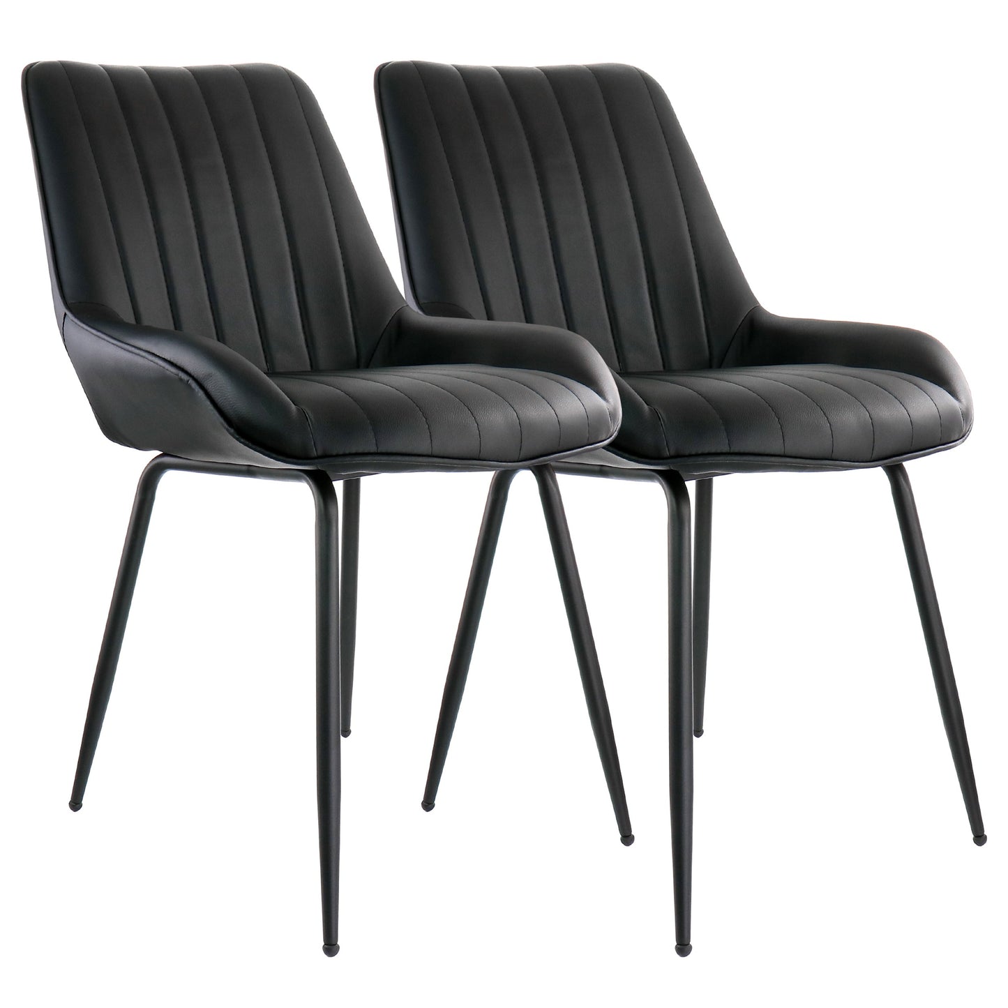 Elama 2 Piece Faux Leather Tufted Chair in Black with Black Metal Legs W2B