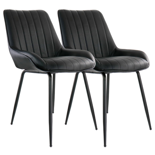 Elama 2 Piece Faux Leather Tufted Chair in Black with Black Metal Legs W2B