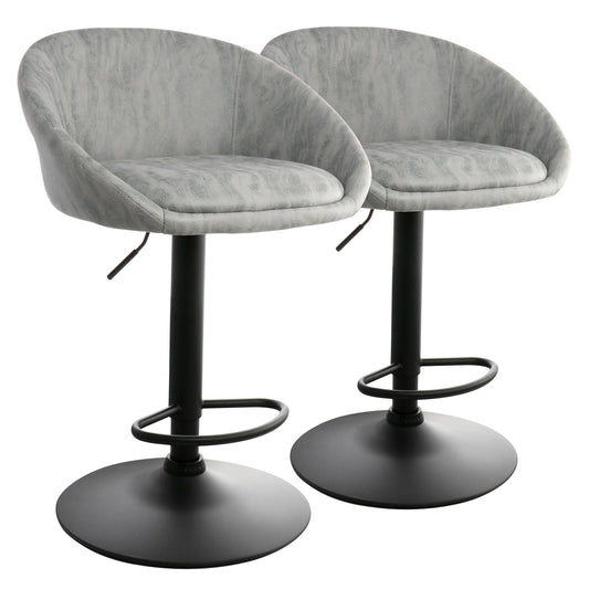 Elama 2 Piece Cloth Adjustable Bar Stool Set in Gray with Black Base W2B