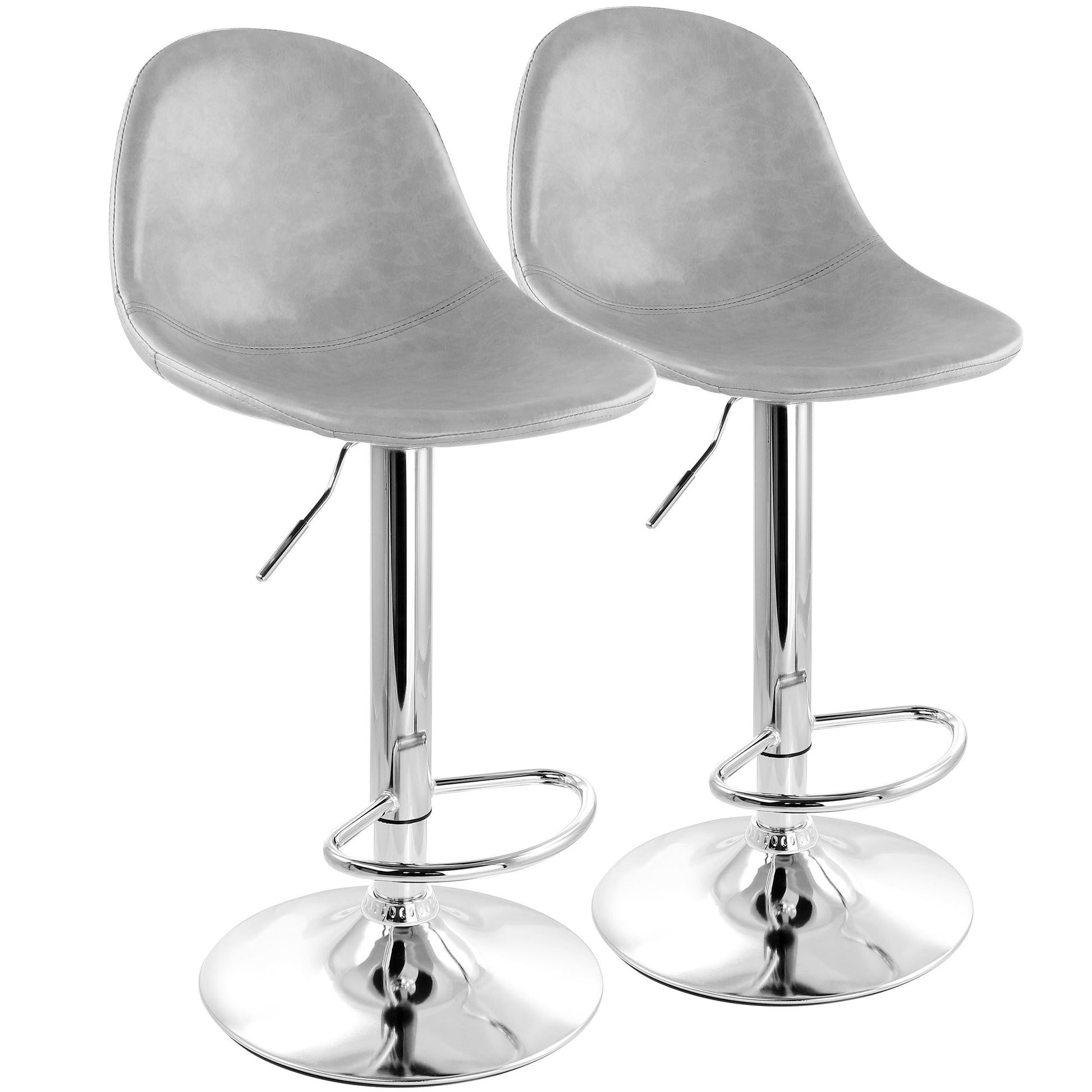 Elama 2 Piece Adjustable Distressed Faux Leather Bucket Bar Stools in Gray with Chrome Base W2B