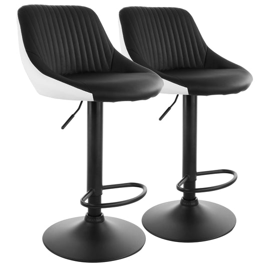 Elama 2 Piece Faux Leather Adjustable Bar Stool in Black and White with Black Base W2B