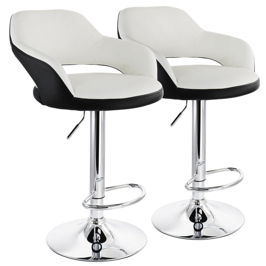 Elama 2 Piece Adjustable Faux Leather Bar Stool in White with Black Trim and Chrome Base W2B