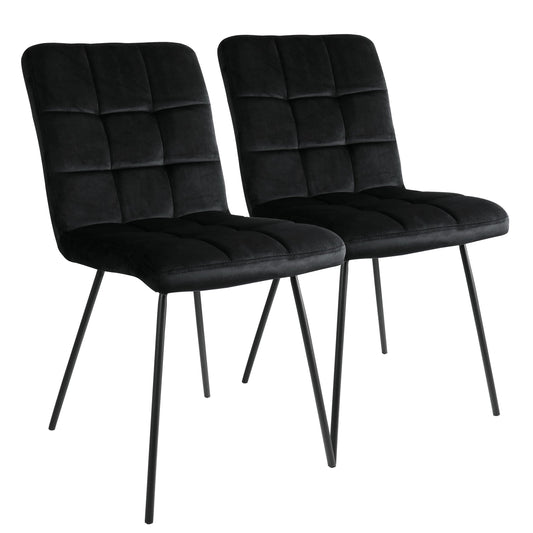 Elama 2 Piece Velvet Tufted Accent Chairs in Black with Black Metal Legs W2B