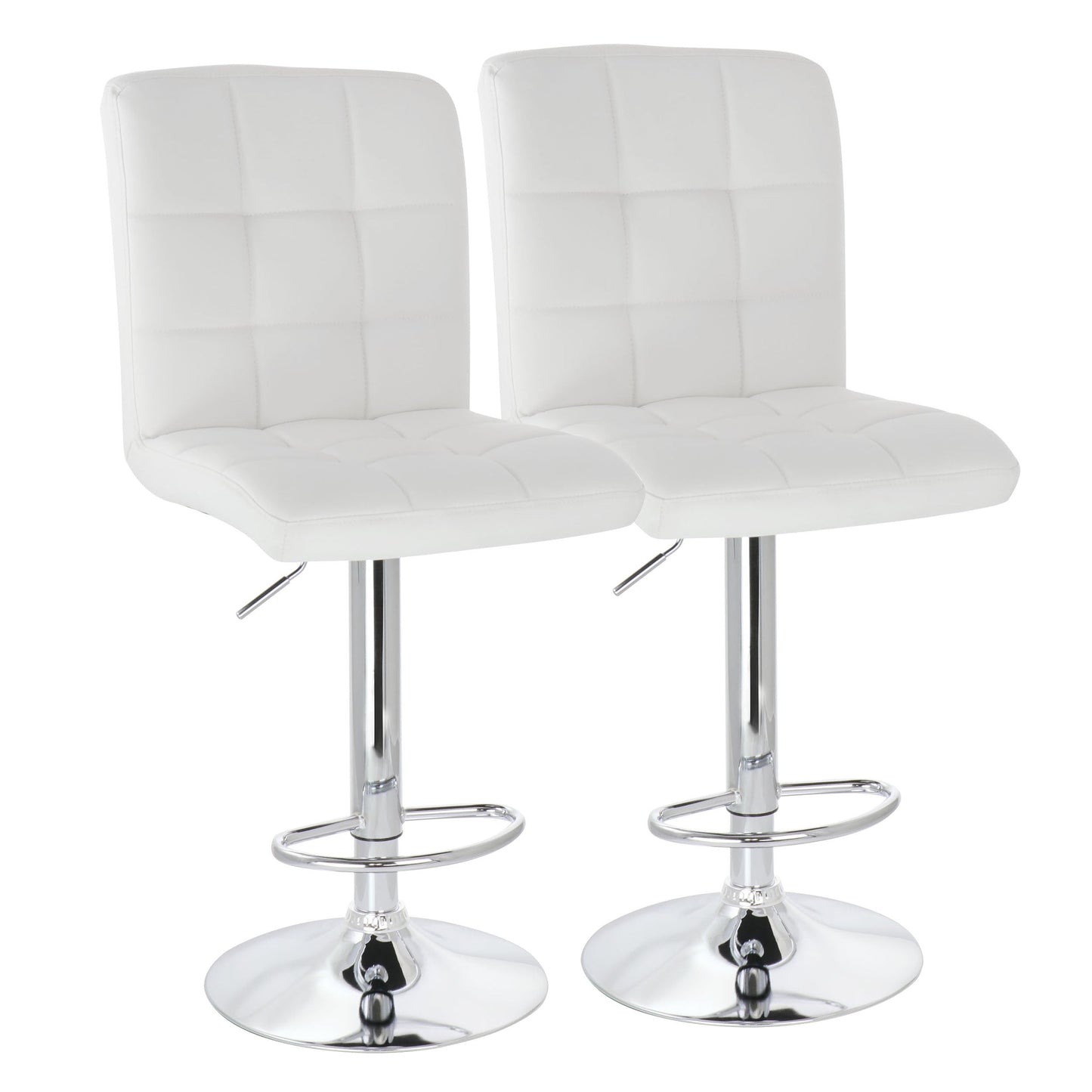 Elama 2 Piece Square Tufted Faux Leather Adjustable Bar Stool in White with Chrome Base W2B