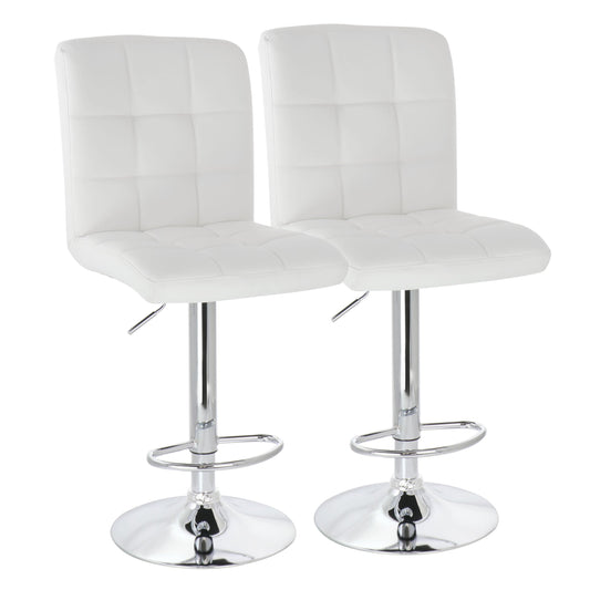 Elama 2 Piece Square Tufted Faux Leather Adjustable Bar Stool in White with Chrome Base W2B