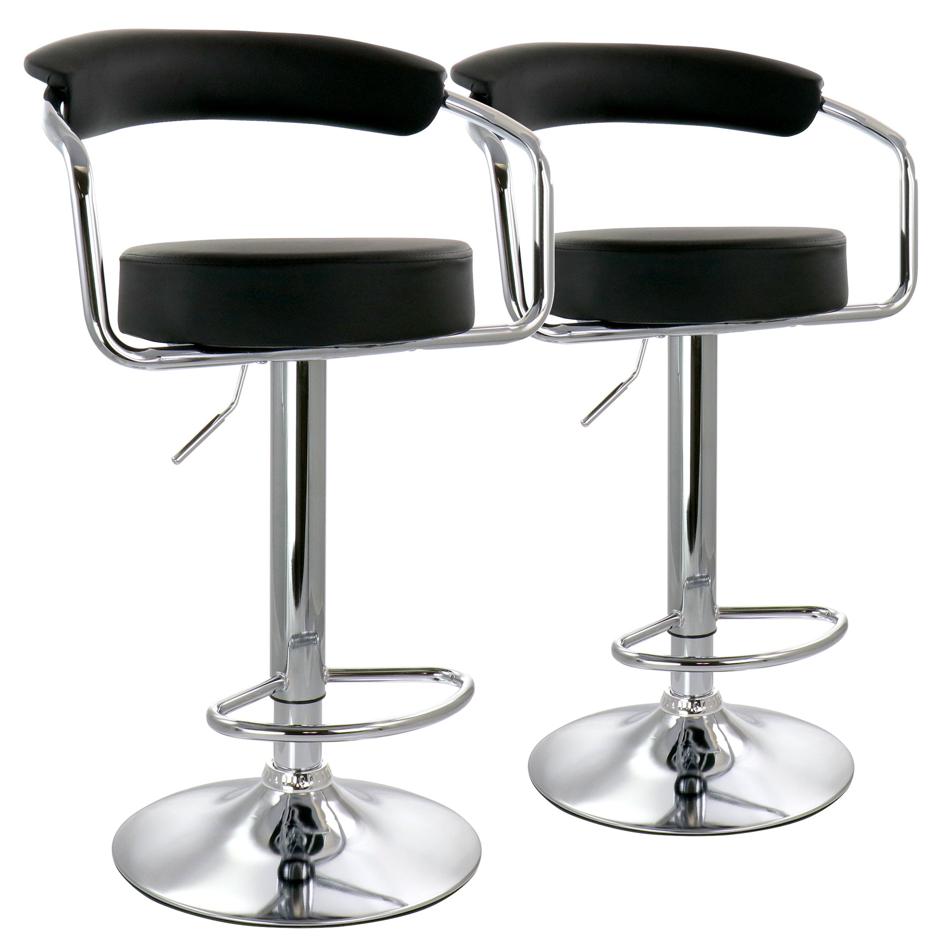 Elama 2 Piece Faux Leather Retro Adjustable Bar Stool in Black with Chrome Handles and Base W2B
