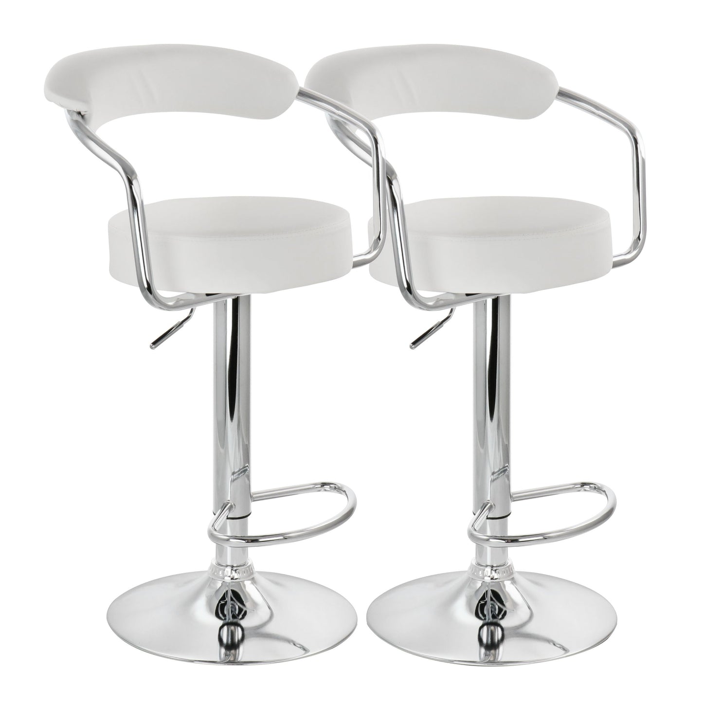 Elama 2 Piece Faux Leather Retro Adjustable Bar Stool in White with Chrome Handles and Base W2B
