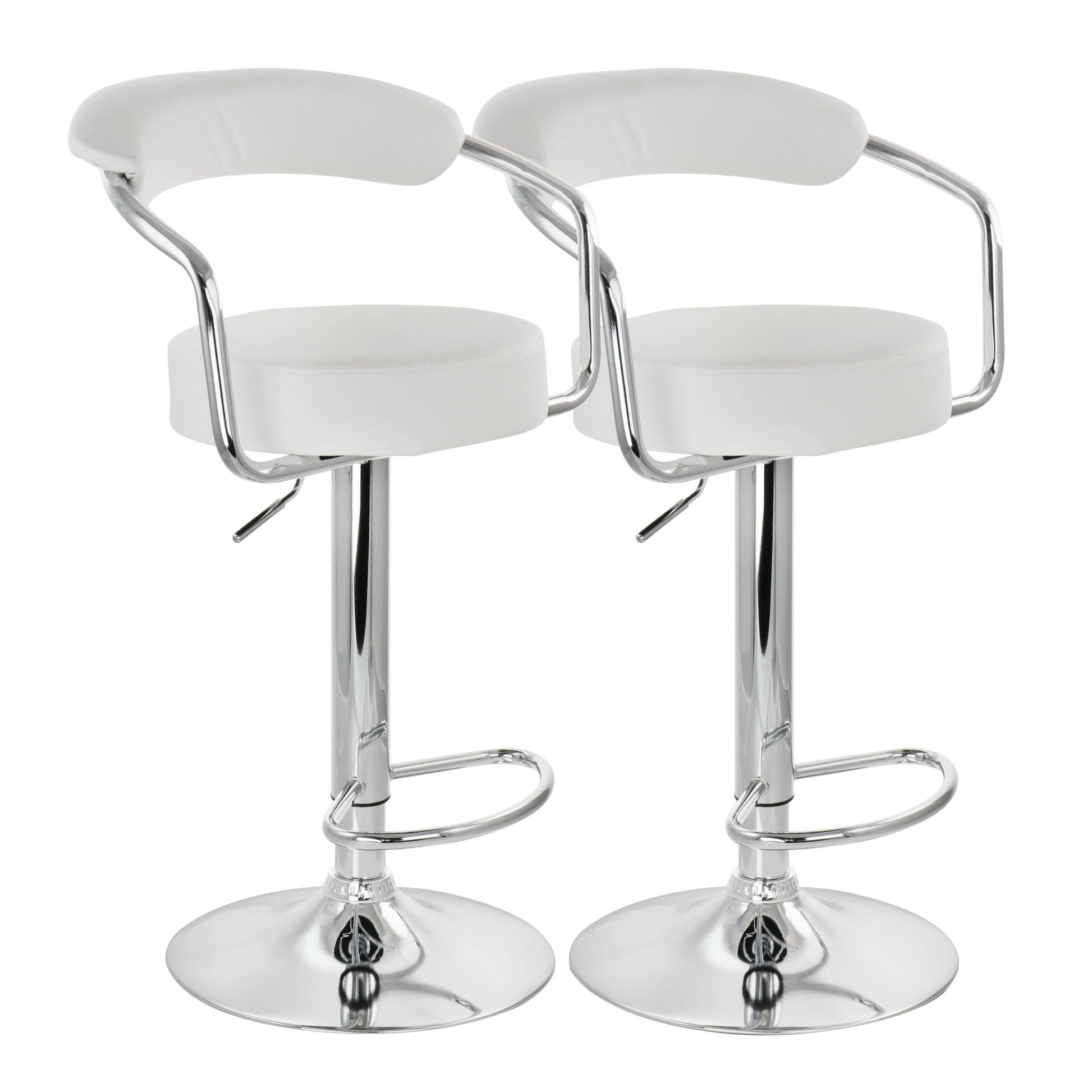Elama 2 Piece Faux Leather Retro Adjustable Bar Stool in White with Chrome Handles and Base W2B