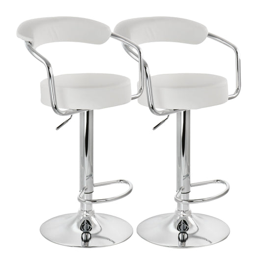 Elama 2 Piece Faux Leather Retro Adjustable Bar Stool in White with Chrome Handles and Base W2B