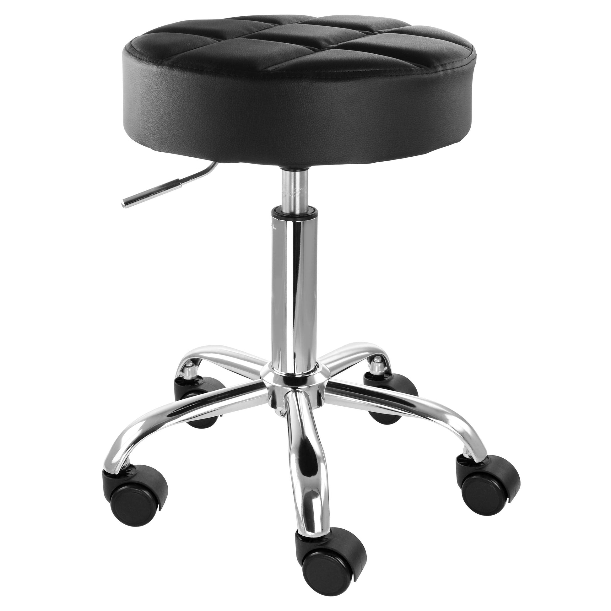 Elama Faux Leather Adjustable Backless Rolling Stool in Black with Chrome Base W2B