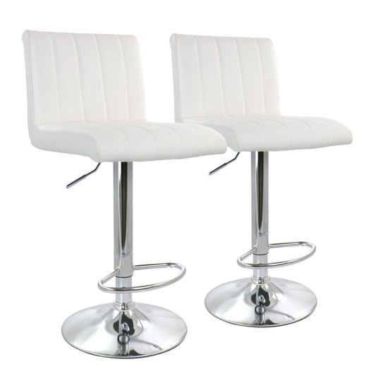 Elama 2 Piece Tufted Faux Leather Adjustable Bar Stool in White with Chromed Base W2B