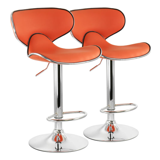 Elama 2 Piece Slim Faux Leather Adjustable Bar Stool in Orange with Chrome Base W2B