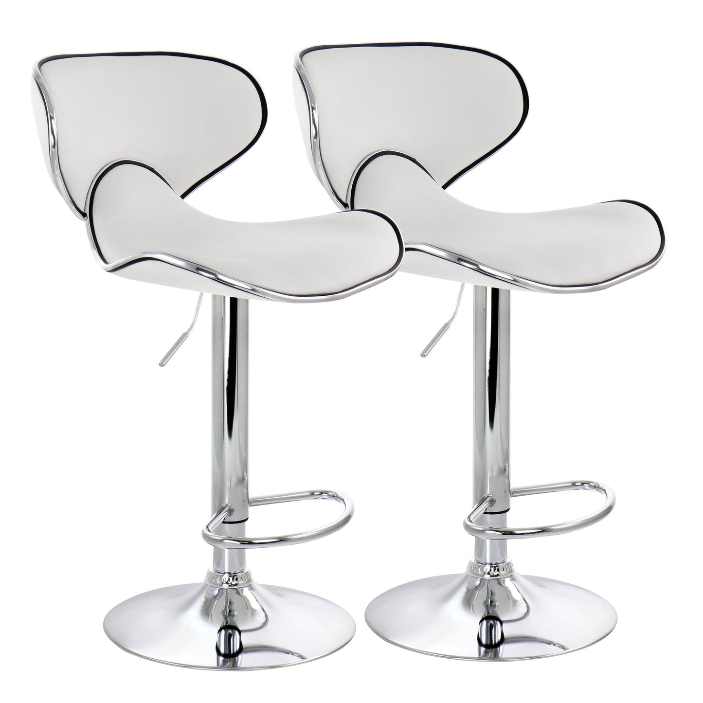 Elama 2 Piece Faux Leather Adjustable Bar Stool in White with Chrome Base W2B