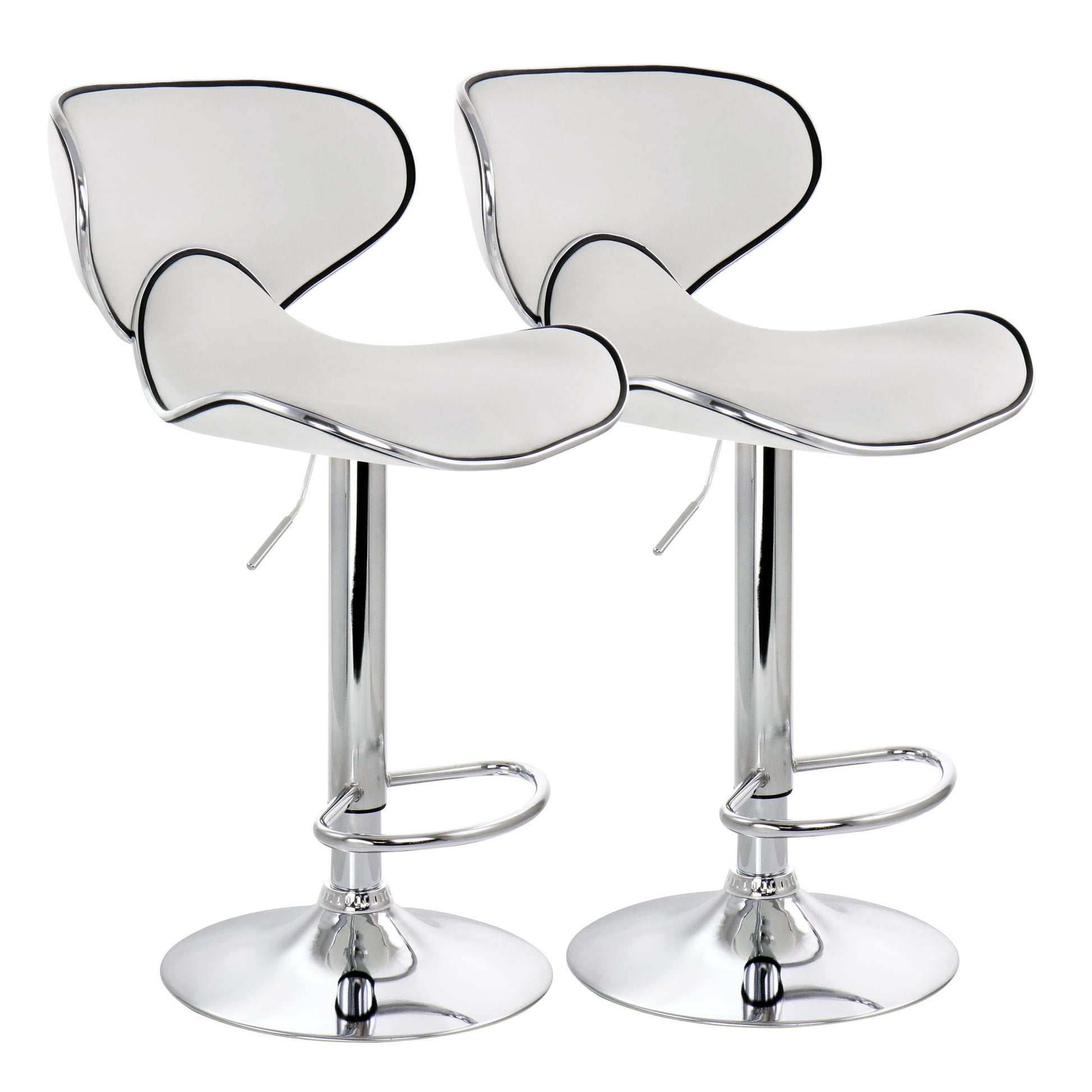 Elama 2 Piece Faux Leather Adjustable Bar Stool in White with Chrome Base W2B