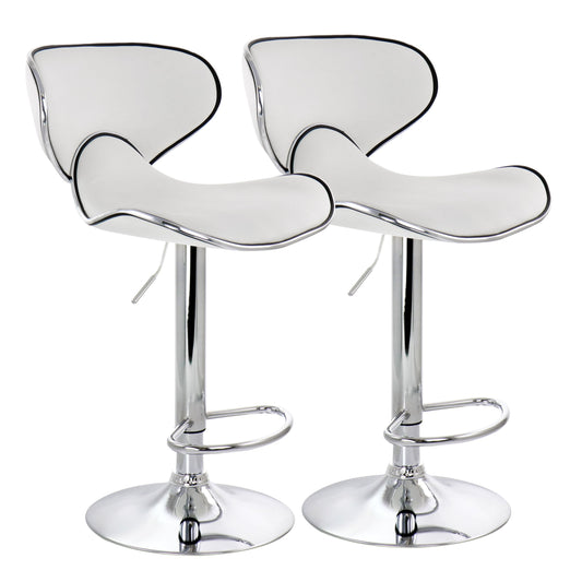 Elama 2 Piece Faux Leather Adjustable Bar Stool in White with Chrome Base W2B