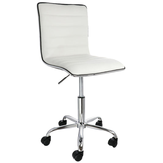 Elama Faux Leather Adjustable Rolling Office Chair in White W2B