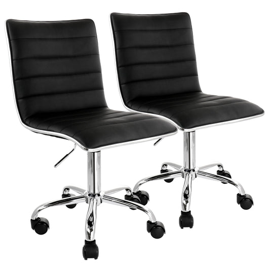 Elama 2 Piece Adjustable Faux Leather Rolling Office Chair in Black with Chrome Finish W2B