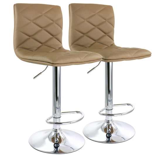 Elama 2 Piece Adjustable Diamond Tufted Faux Leather Bar Stool in Camel with Chrome Base W2B