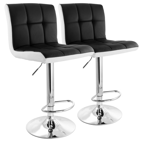 Elama 2 Piece Faux Leather Tufted Bar Stool in Black and White with Chrome Base W2B