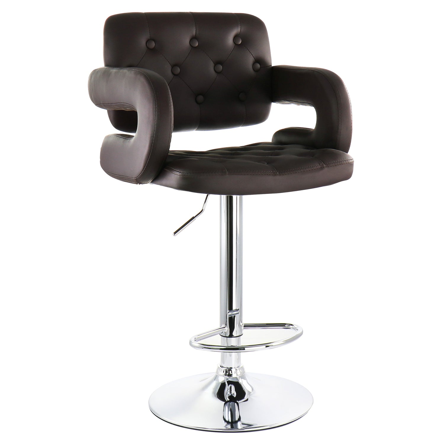 Elama Faux Leather Tufted Bar Stool in Brown with Chrome Base and Adjustable Height W2B