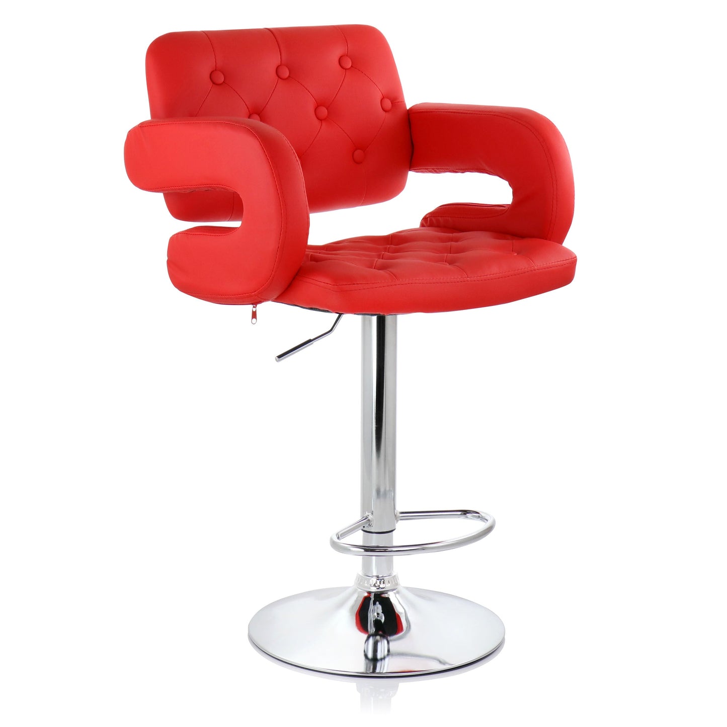Elama Faux Leather Tufted Bar Stool in Red with Chrome Base and Adjustable Height W2B