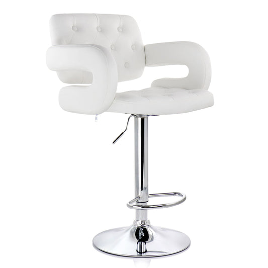 Elama Faux Leather Tufted Bar Stool in White with Chrome Base and Adjustable Height W2B