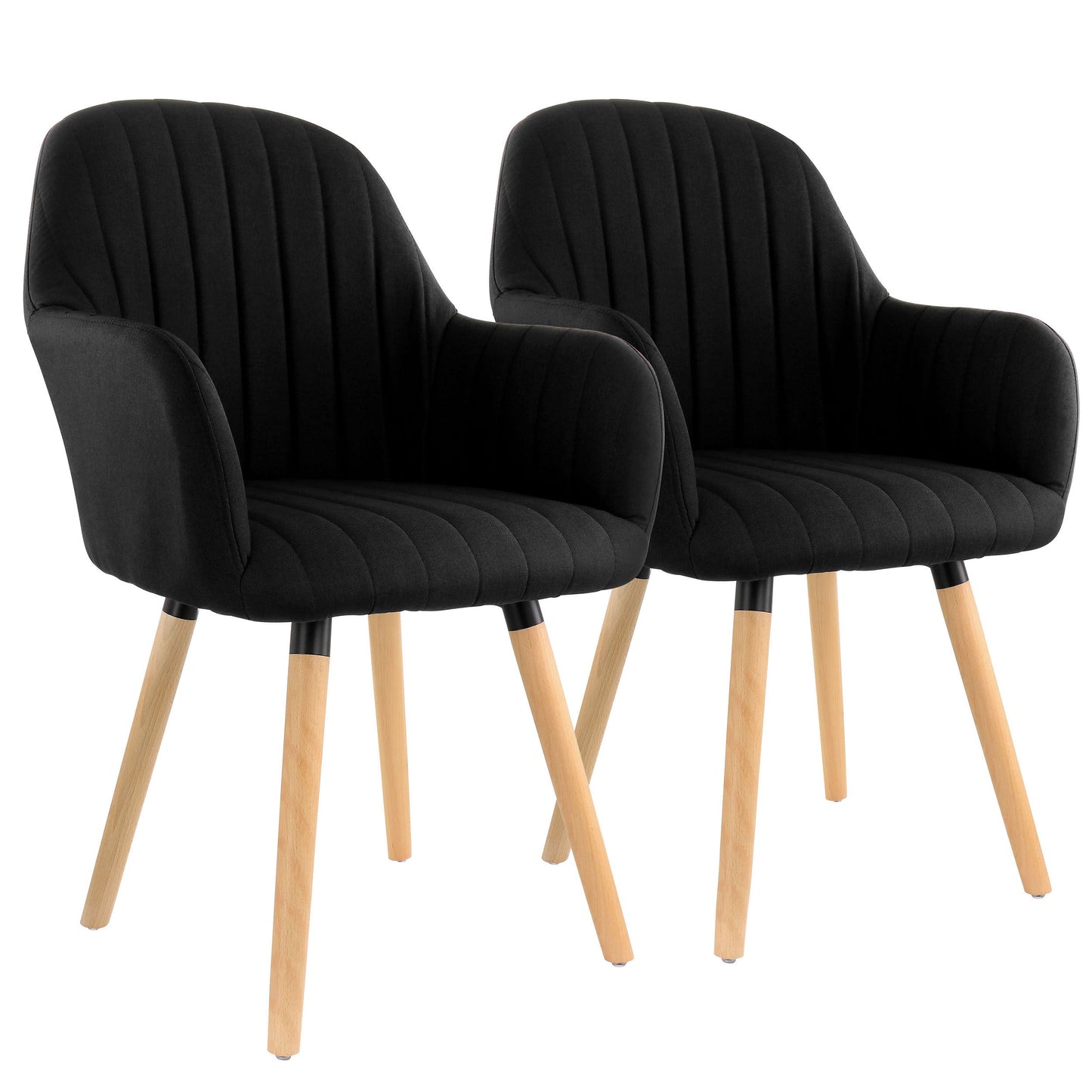 Elama 2 Piece Fabric Tufted Chair in Black with Wooden Legs W2B
