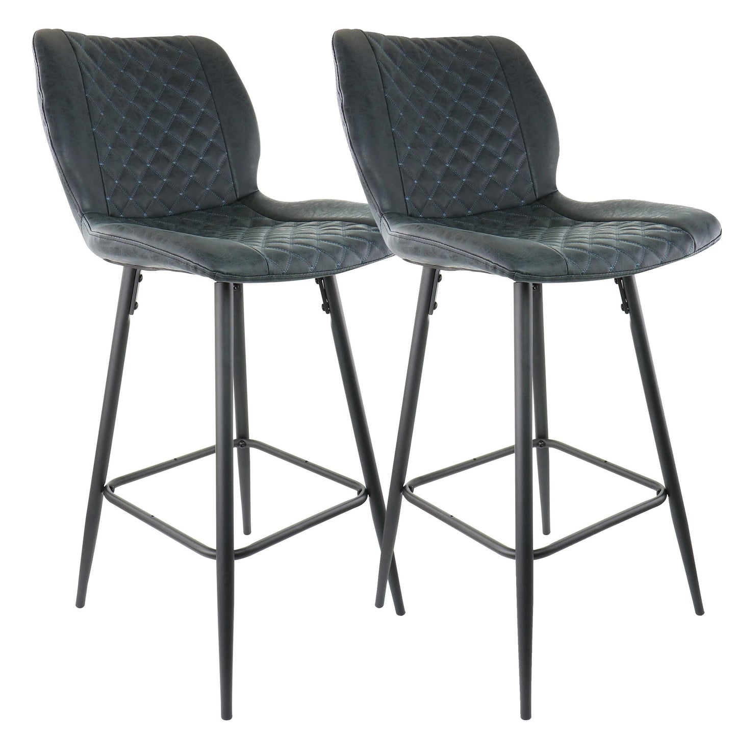 Elama 2 Piece Diamond Stitched Faux Leather Bar Chair in Black with Metal Legs W2B