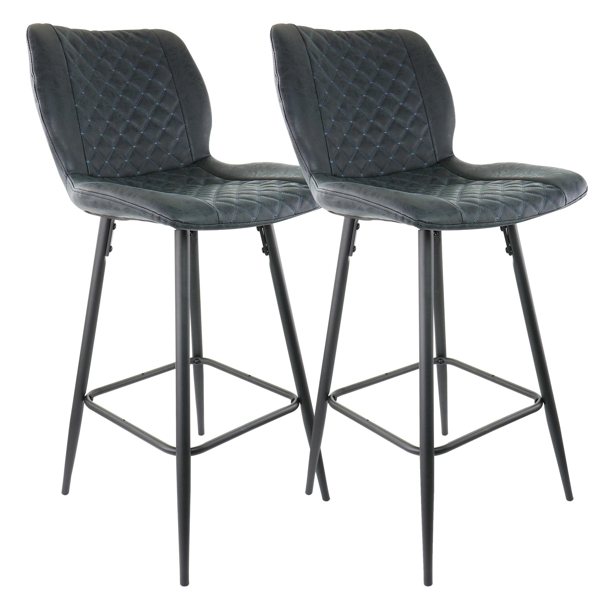 Elama 2 Piece Diamond Stitched Faux Leather Bar Chair in Black with Metal Legs W2B