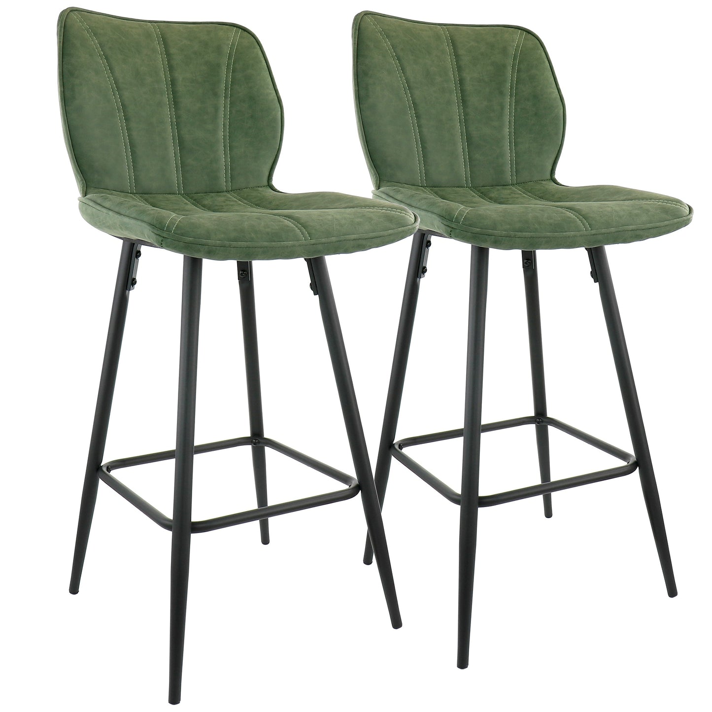 Elama 2 Piece Faux Leather Bar Chair in Green with Metal Legs W2B