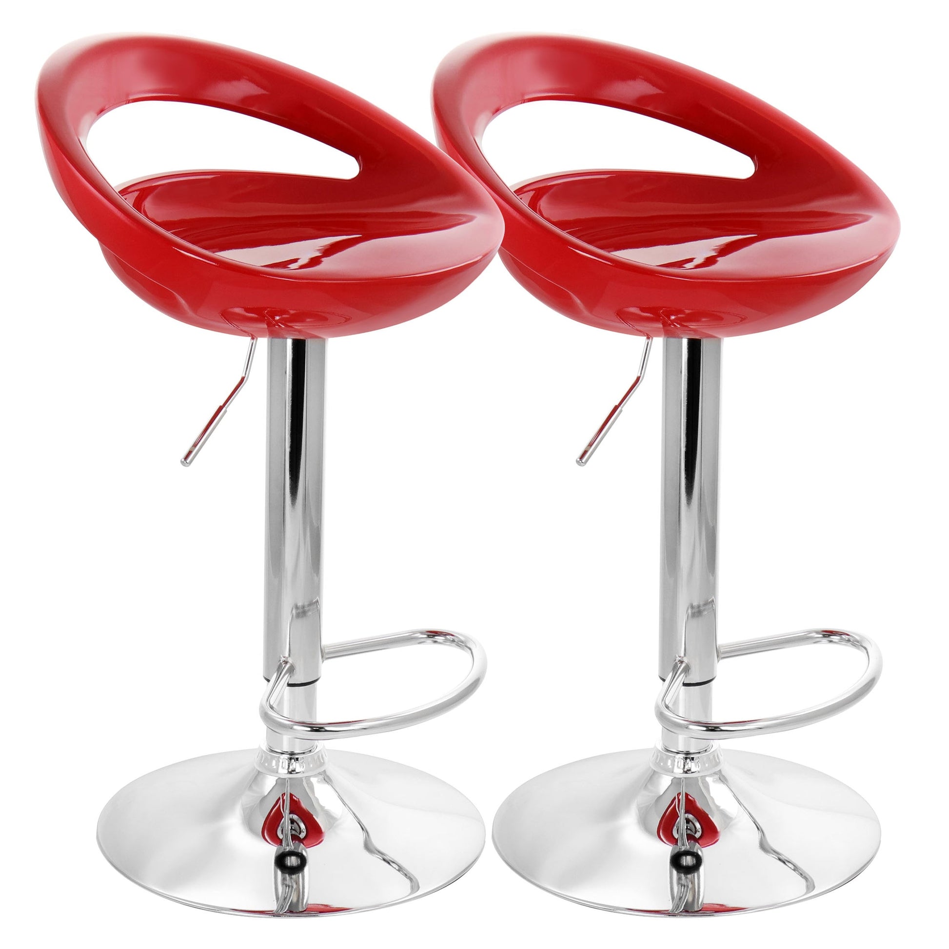 Elama 2 Piece Retro Adjustable Bar Stool in Red with Chrome Base W2B