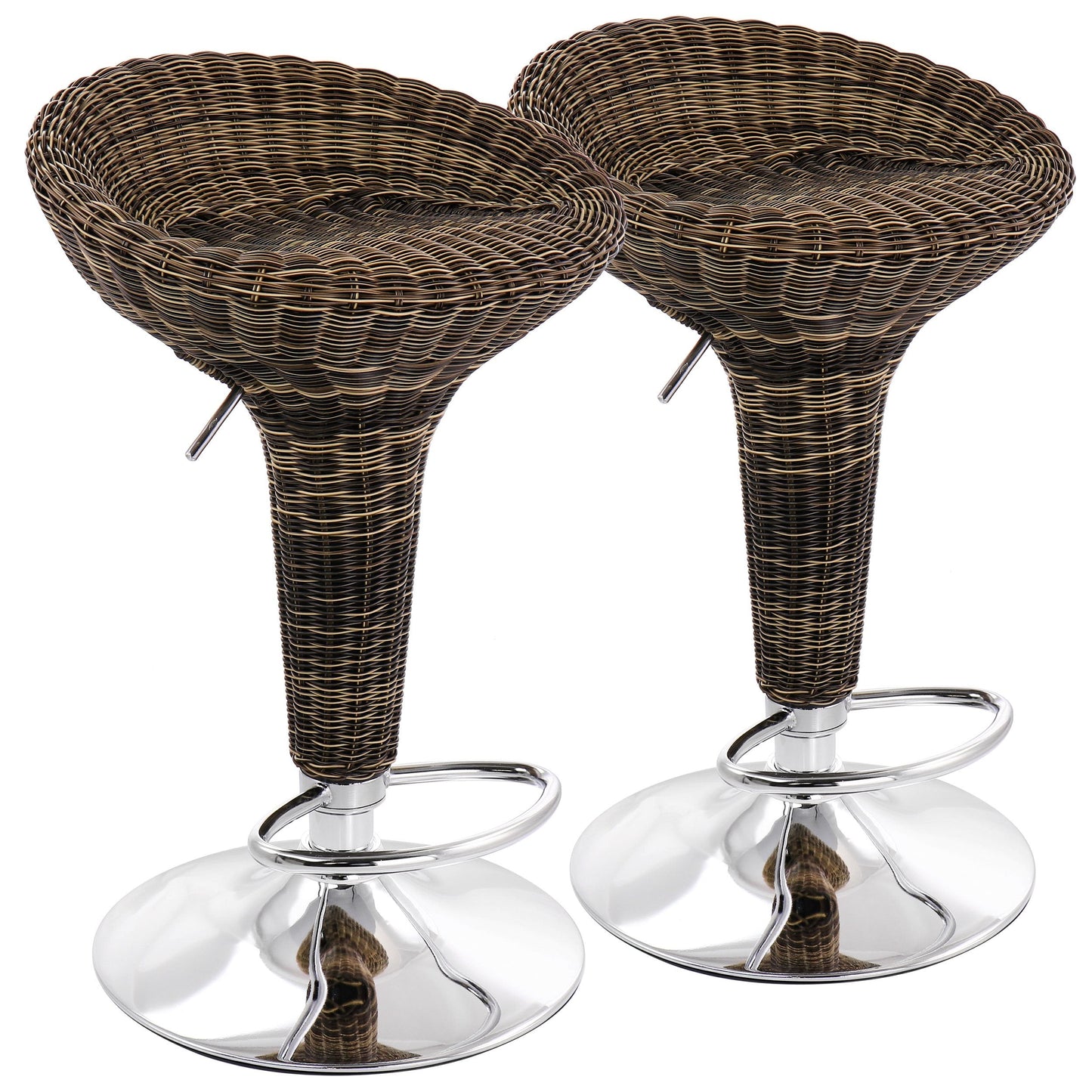 Elama 2 Piece Adjustable Backless Wicker Bar Stool in Brown with Chrome Base W2B