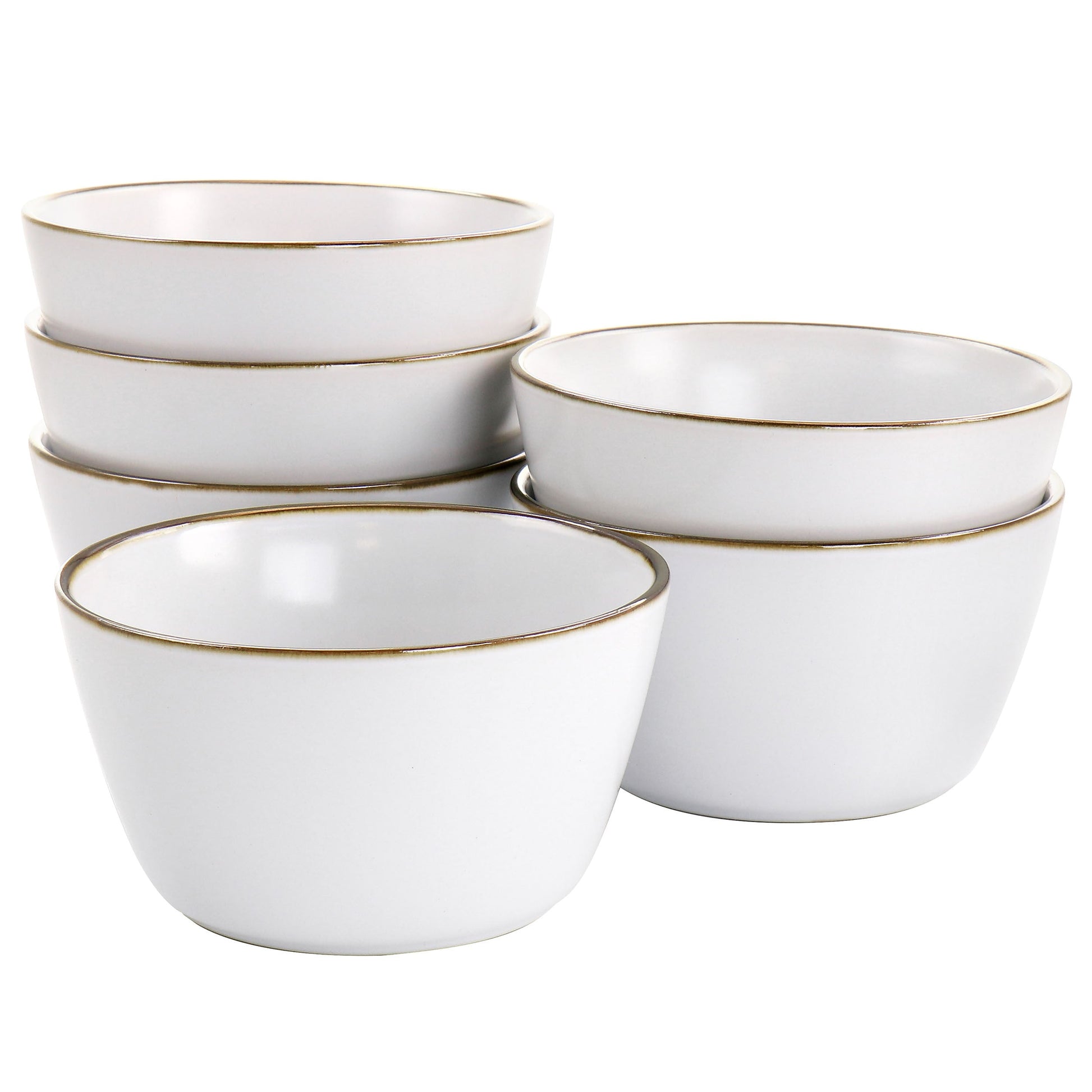 Elama Arthur 6 Piece Stoneware Bowl Set in Matte White with Gold Rim W2B