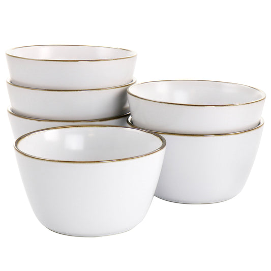Elama Arthur 6 Piece Stoneware Bowl Set in Matte White with Gold Rim W2B
