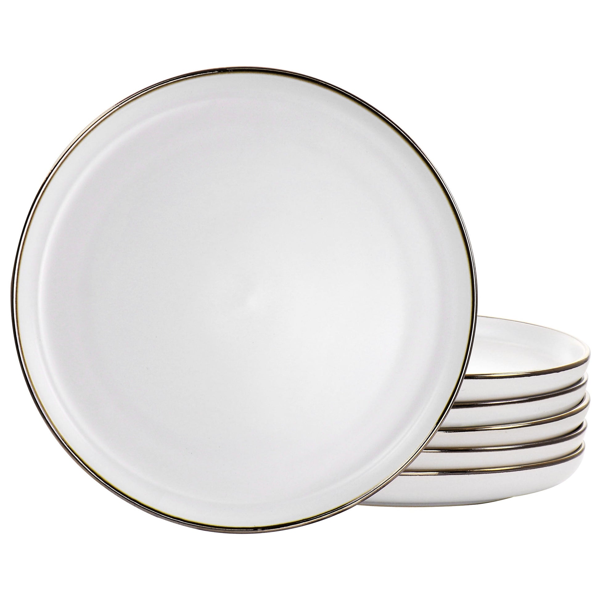 Elama Arthur 6 Piece Stoneware Dinner Plate Set in Matte White with Gold Rim W2B