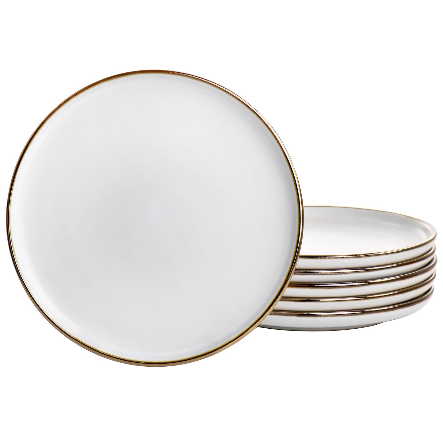 Elama Arthur 6 Piece Stoneware Salad Plate Set in Matte White with Gold Rim W2B