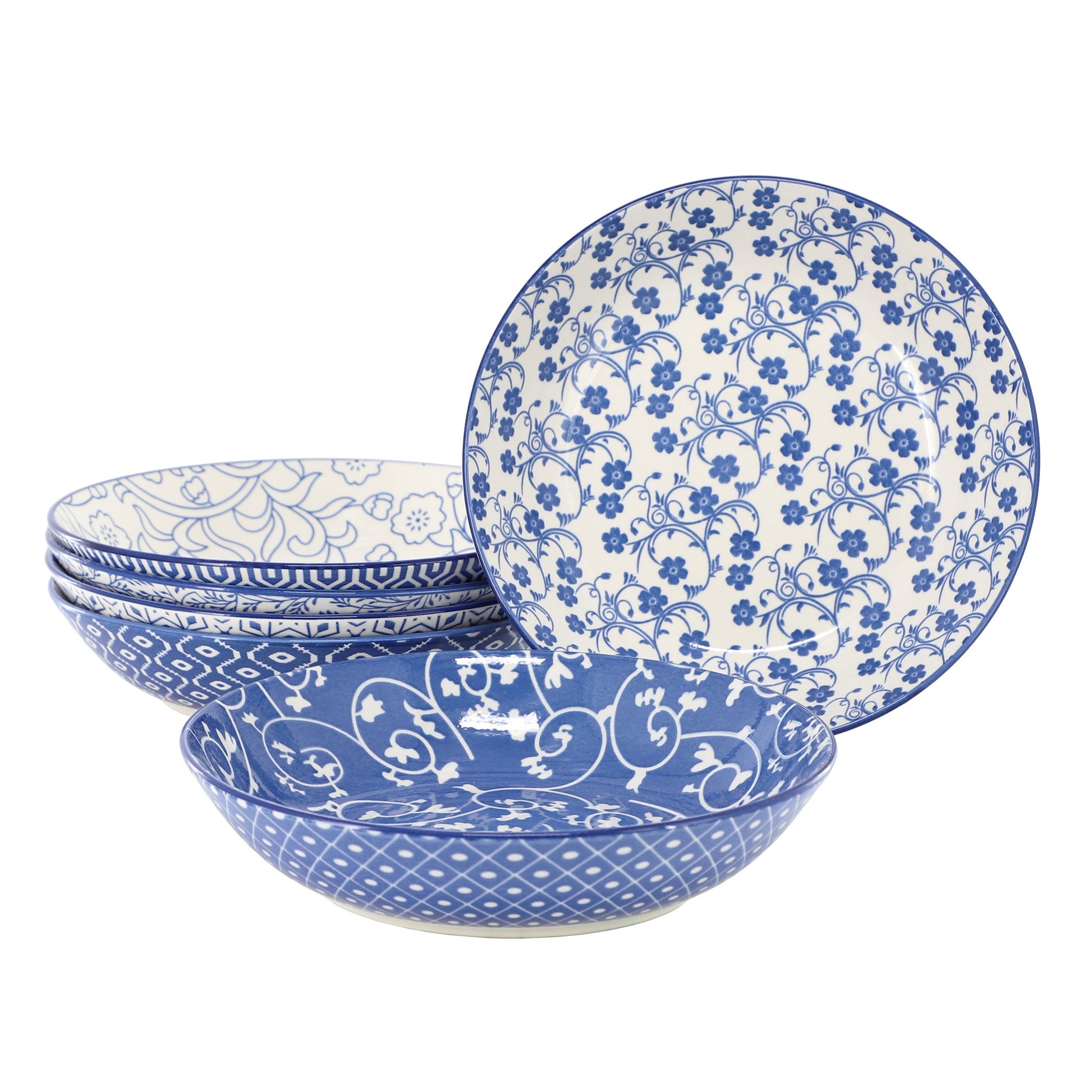 Elama Aurora 6 Piece Assorted Porcelain Bowl Set in Blue W2B