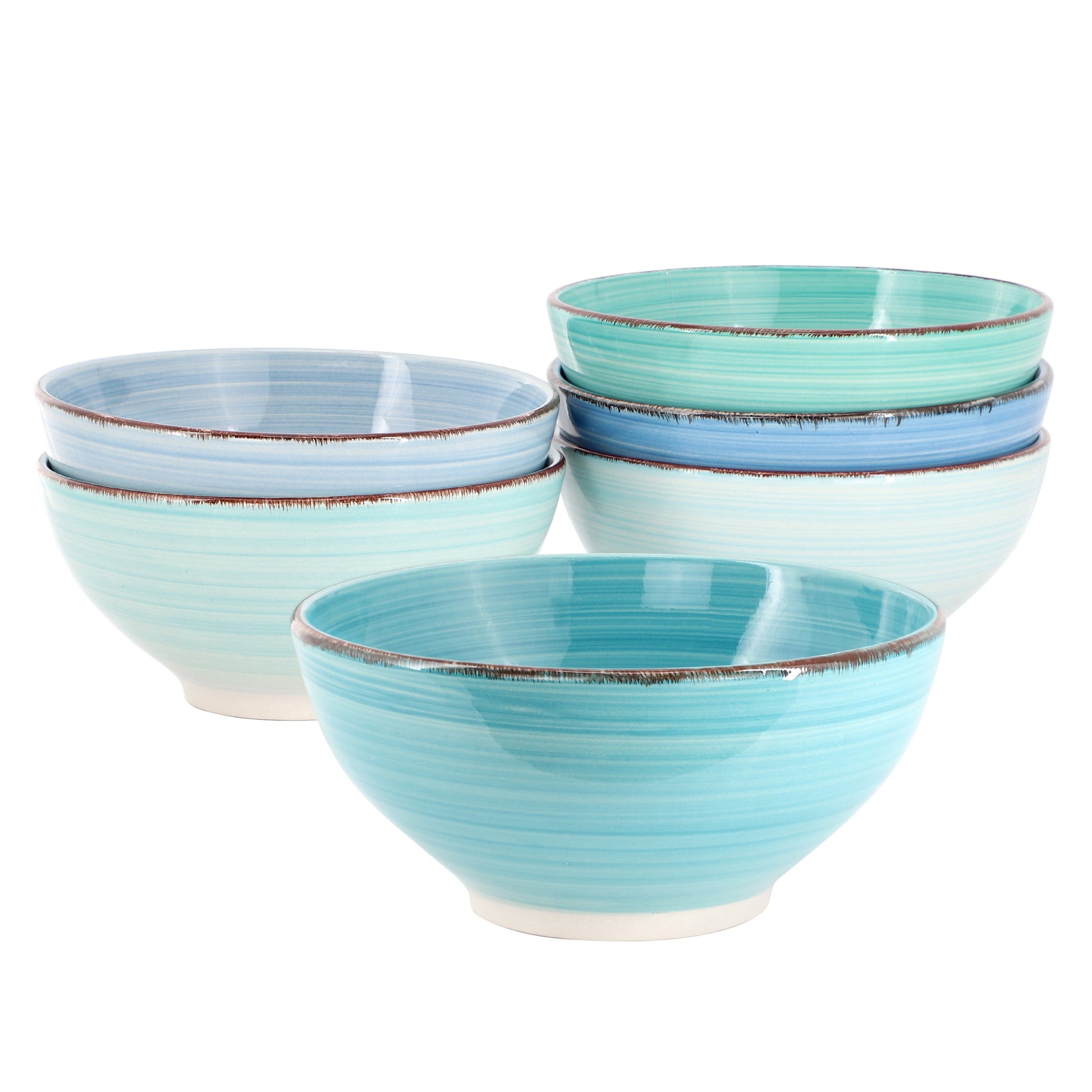 Elama Blue Ridge 6.25 Inch 6 Piece Round Stoneware Assorted Bowl Set W2B
