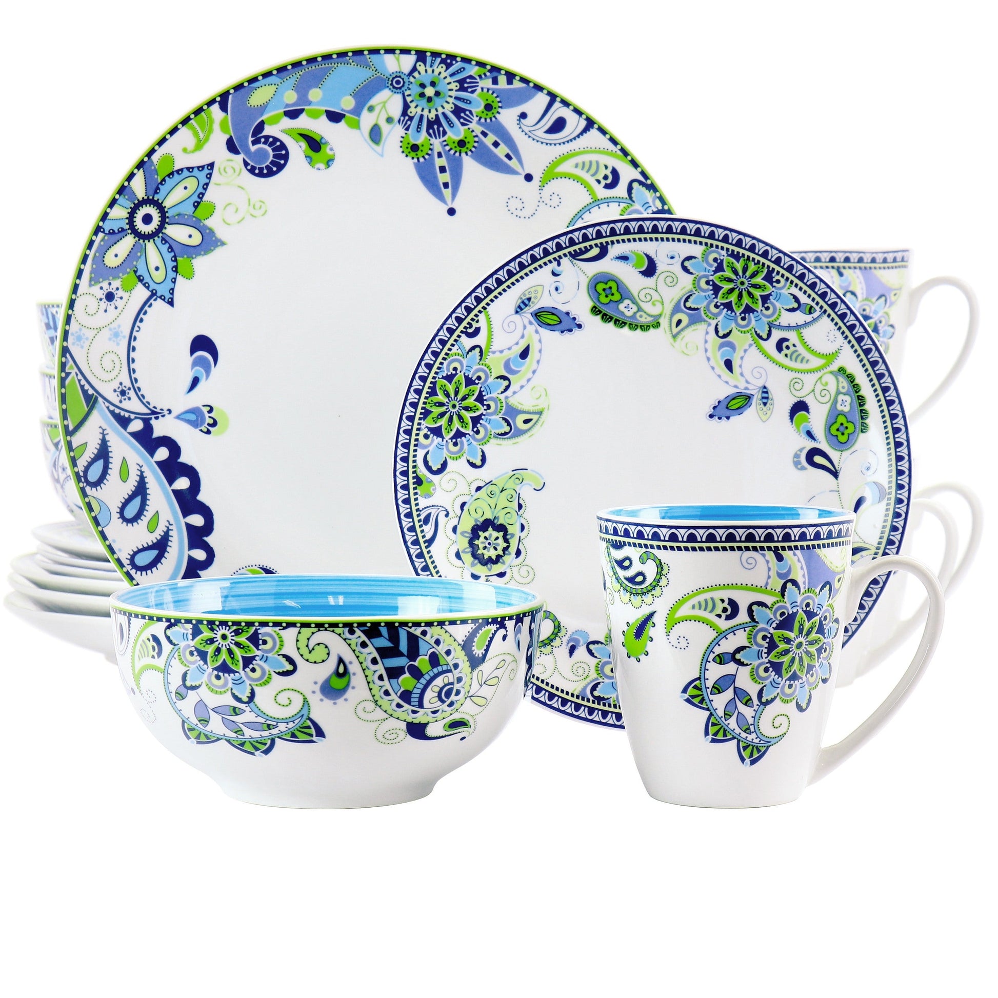 Elama Blue Fiesta 16 Piece Round Porcelain Dinnerware Set W2B