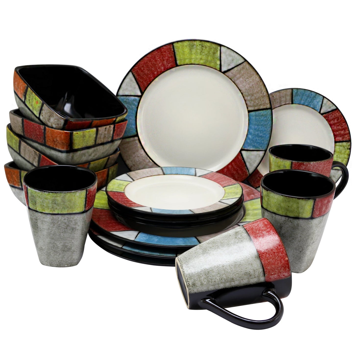 Elama Country Cottage 16 Piece Stoneware Dinnerware Set W2B