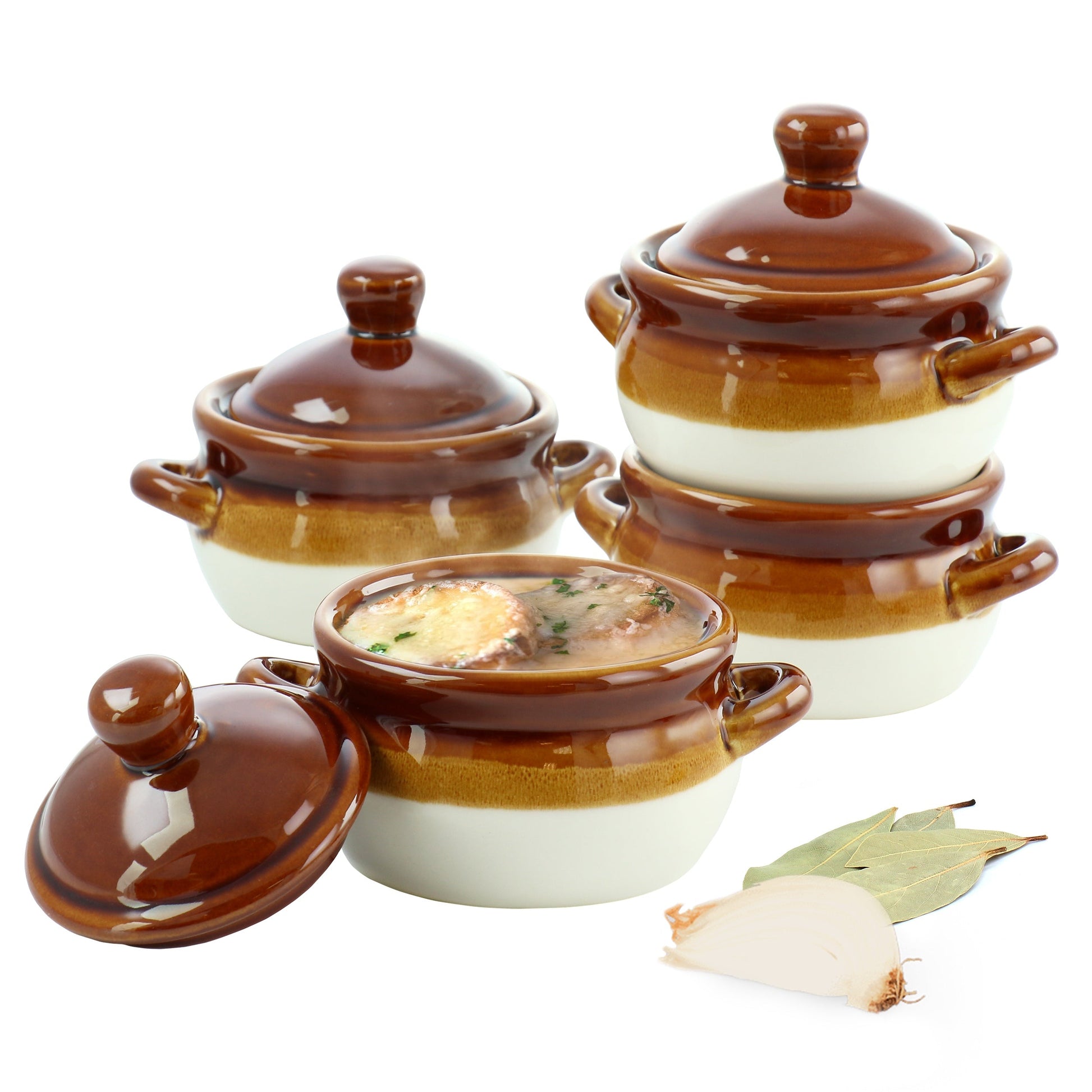 Elama 4 Piece Double Handle 15 Ounce French Onion Soup Bowl with Lid W2B