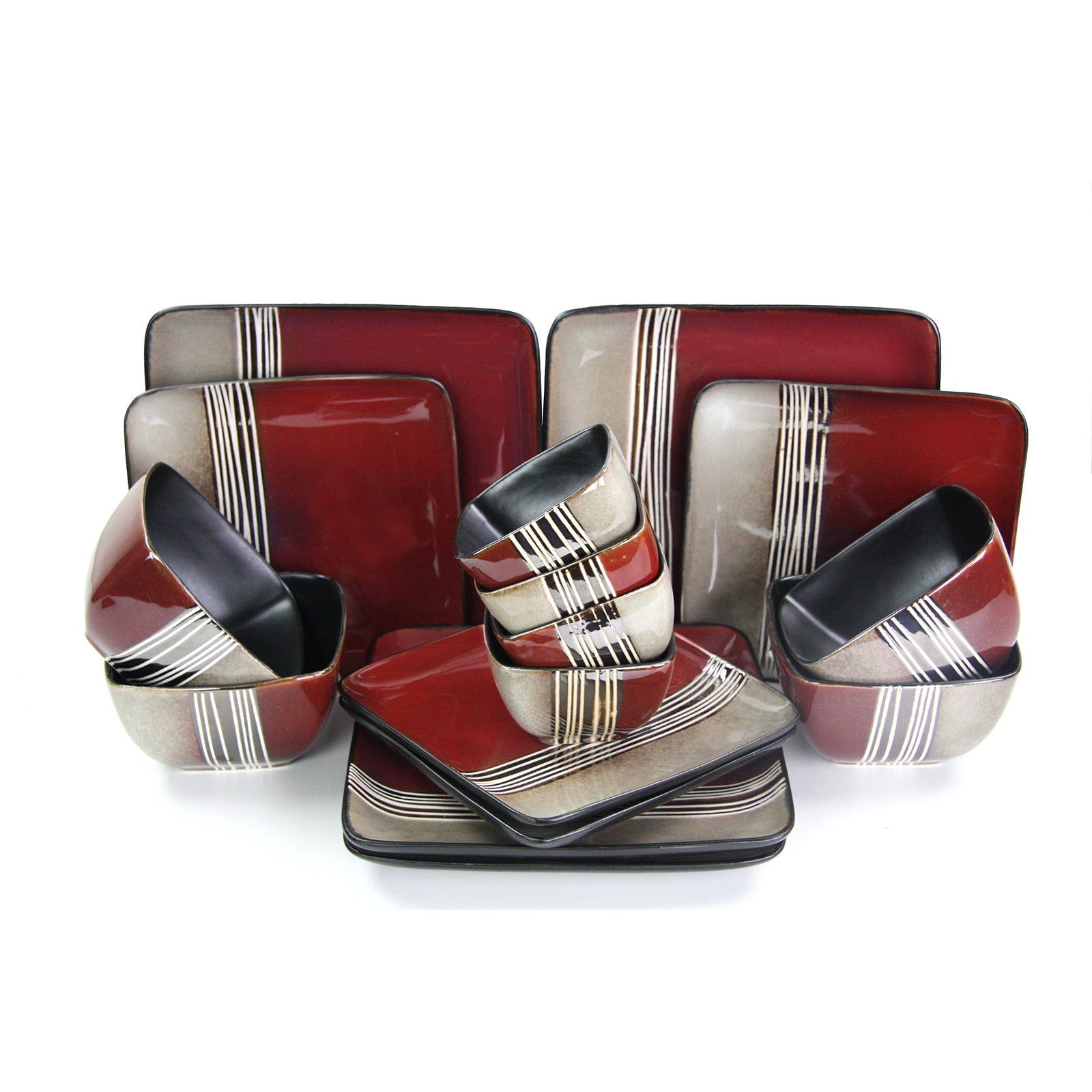 Elama Downtown Loft 16 Piece Double Bowl Stoneware Dinnerware Set with Service for 4 W2B