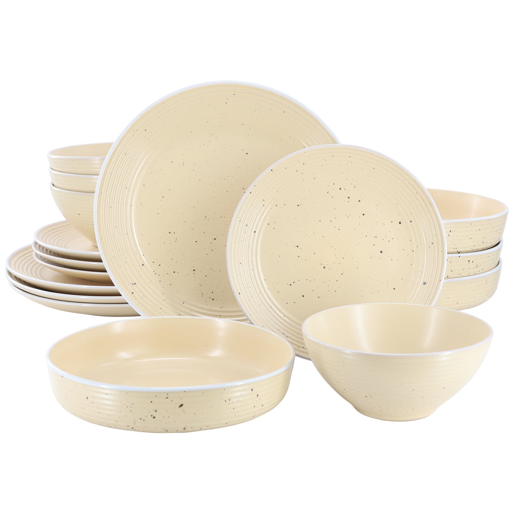Elama Emilia 16 Piece Double Bowl Stoneware Dinnerware Set in Cream Yellow W2B
