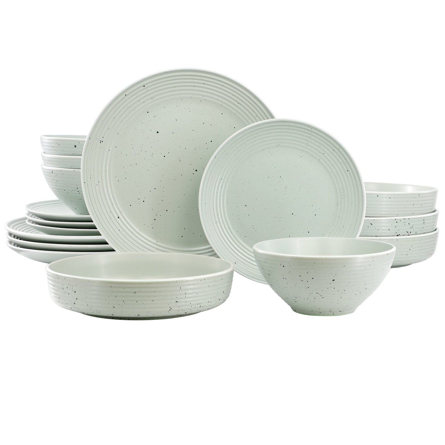 Elama Emilia 16 Piece Double Bowl Stoneware Dinnerware Set in Light Green W2B