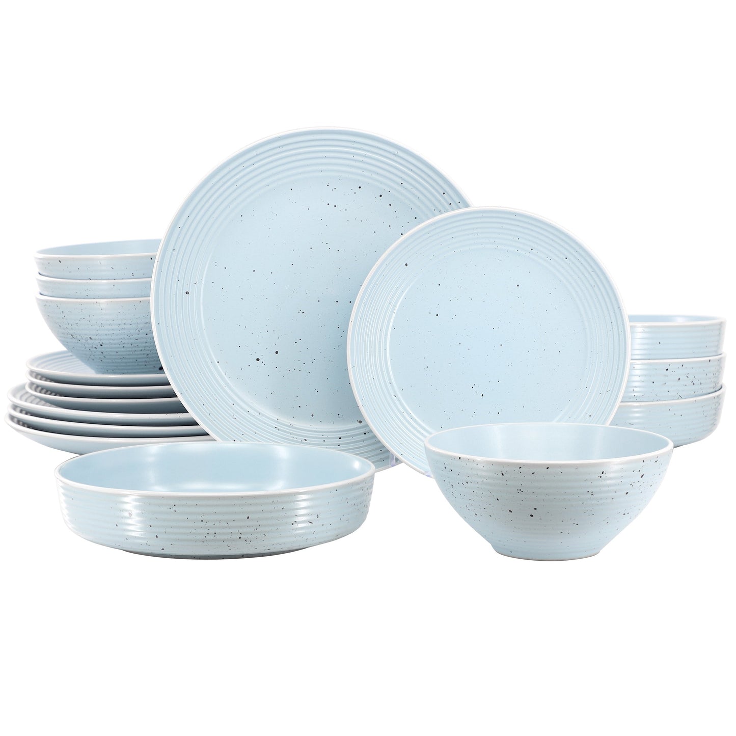 Elama Emilia 16 Piece Double Bowl Stoneware Dinnerware Set in Light Blue W2B