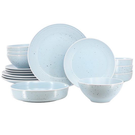 Elama Emilia 16 Piece Double Bowl Stoneware Dinnerware Set in Light Blue W2B