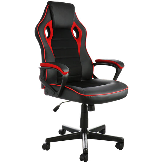 Elama High Back Adjustable Faux Leather Office Chair with Mesh and Fabric in Black and Red Trim W2B