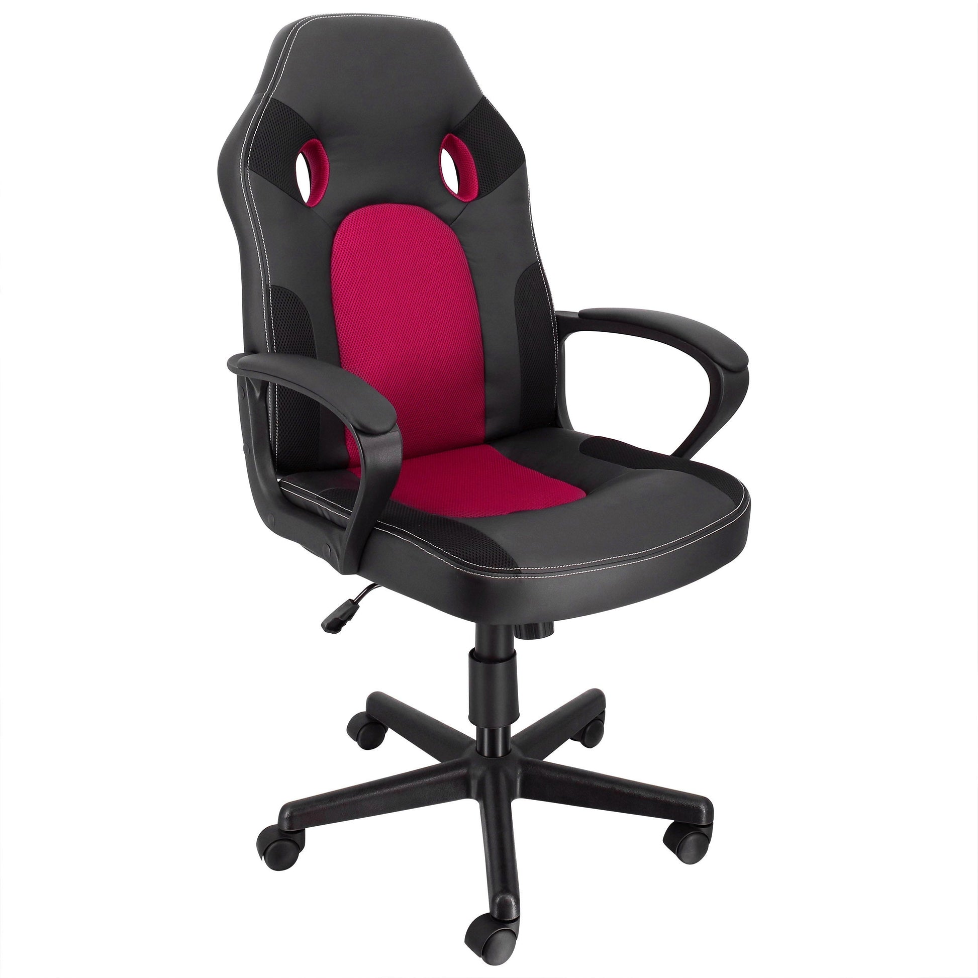Elama High Back Adjustable Faux Leather and Mesh Office Chair in Black and Burgundy W2B