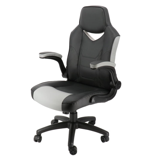 Elama High Back Adjustable Faux Leather Office Chair in Black and Gray W2B