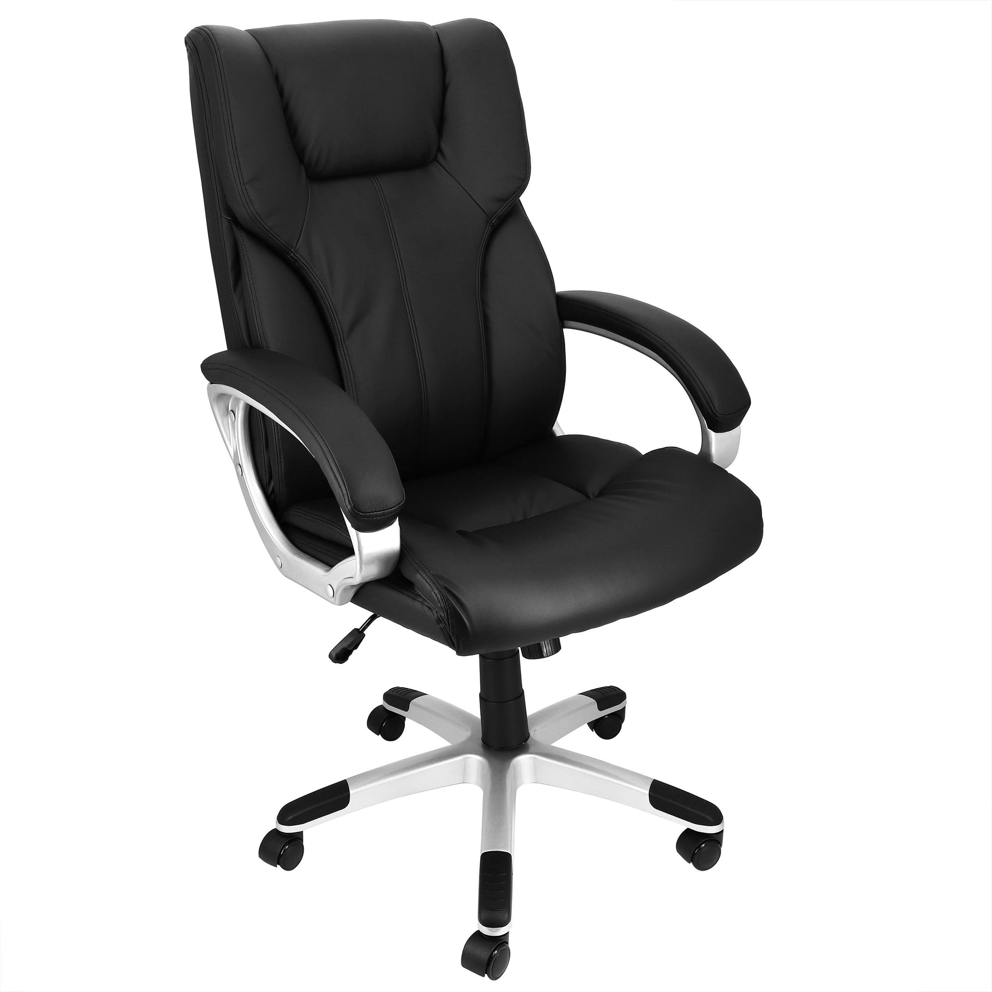 Elama High Back Adjustable Faux Leather Office Chair in Black with Silver Base W2B